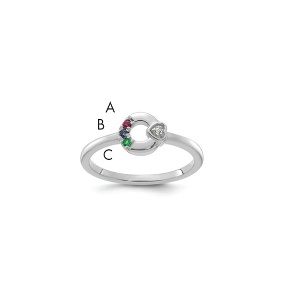 14k WG Dia.  Heart w/ 3 Synthetic Birthstone Mother's Circle Ring