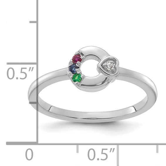 14k WG Dia.  Heart w/ 3 Synthetic Birthstone Mother's Circle Ring