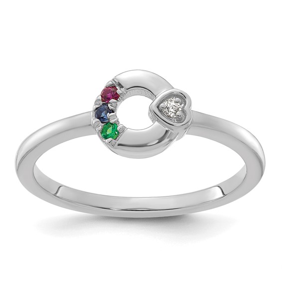 14k WG Dia.  Heart w/ 3 Synthetic Birthstone Mother's Circle Ring
