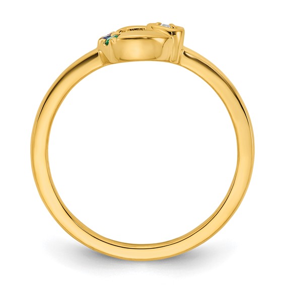 14k Diamond Heart with 3 Synthetic  Birthstone Mother's Circle Ring