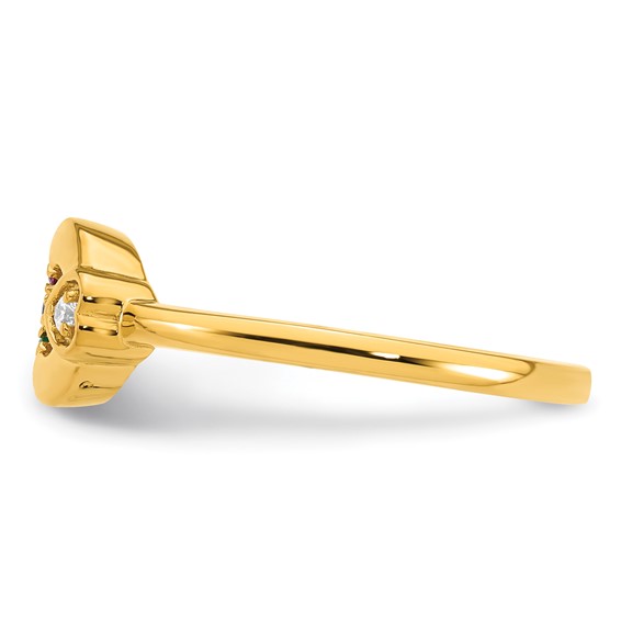 14k Diamond Heart with 3 Synthetic  Birthstone Mother's Circle Ring