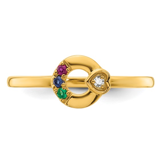 14k Diamond Heart with 3 Synthetic  Birthstone Mother's Circle Ring