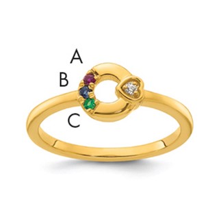 14k Diamond Heart w/ Genuine 3 Birthstone Mother's Circle Ring
