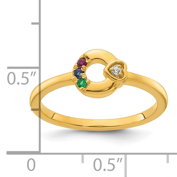 14k Diamond Heart with 3 Synthetic  Birthstone Mother's Circle Ring