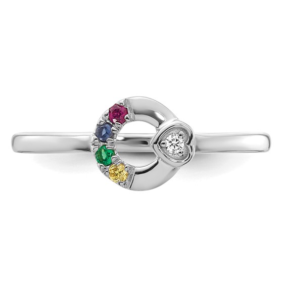 14k WG Dia. Heart w/ 4 Genuine Birthstone Mother's Circle Ring