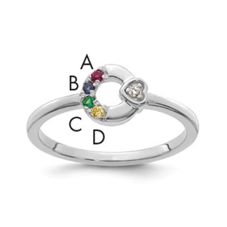 14k White Gold Diamond Heart with 4 Synthetic Birthstone Mother's Circle Ri