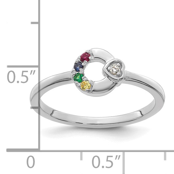 14k WG Dia. Heart w/ 4 Genuine Birthstone Mother's Circle Ring