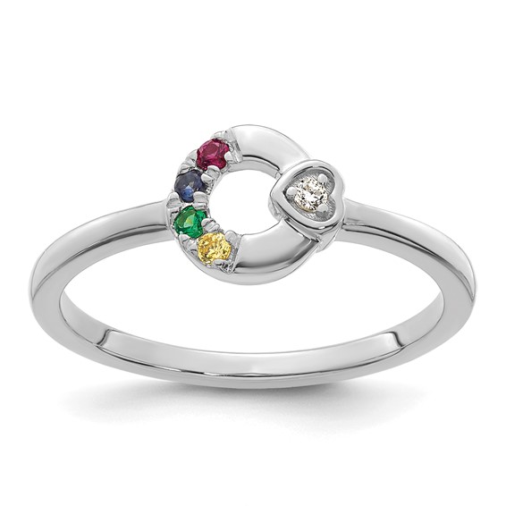 14k WG Dia. Heart w/ 4 Genuine Birthstone Mother's Circle Ring