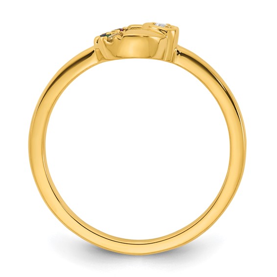 14k Diamond Heart with Genuine 4 Birthstone Mother's Circle Ring