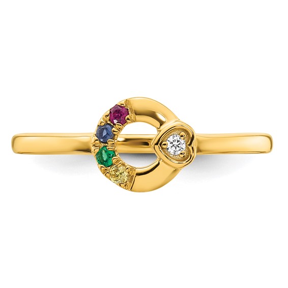 14k Diamond Heart with Genuine 4 Birthstone Mother's Circle Ring