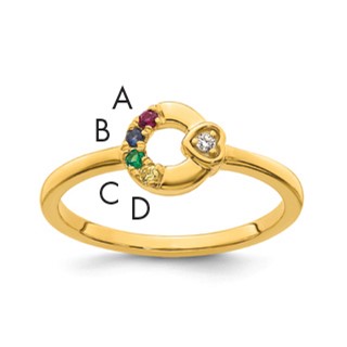 14k Diamond Heart with Genuine 4 Birthstone Mother's Circle Ring