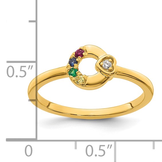 14k Diamond Heart with Genuine 4 Birthstone Mother's Circle Ring