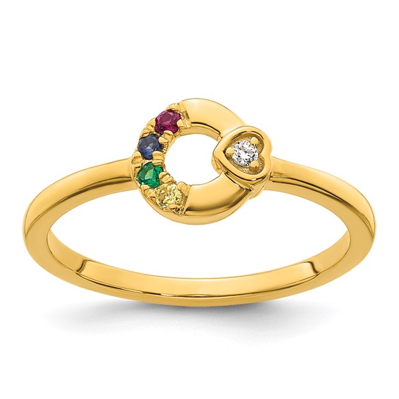 14k Diamond Heart with Genuine 4 Birthstone Mother's Circle Ring