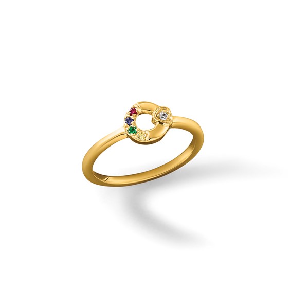 14k Diamond Heart with Genuine 4 Birthstone Mother's Circle Ring