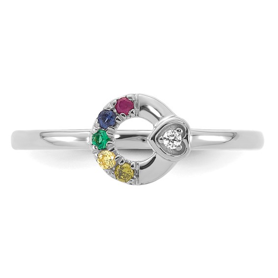 14k WG Dia. Heart with 5 Synthetic Birthstone Mother's Circle Ring