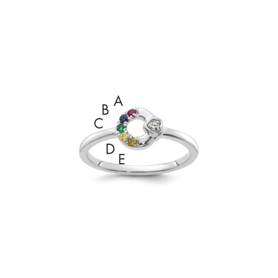 14k WG Dia. Heart with 5 Synthetic Birthstone Mother's Circle Ring