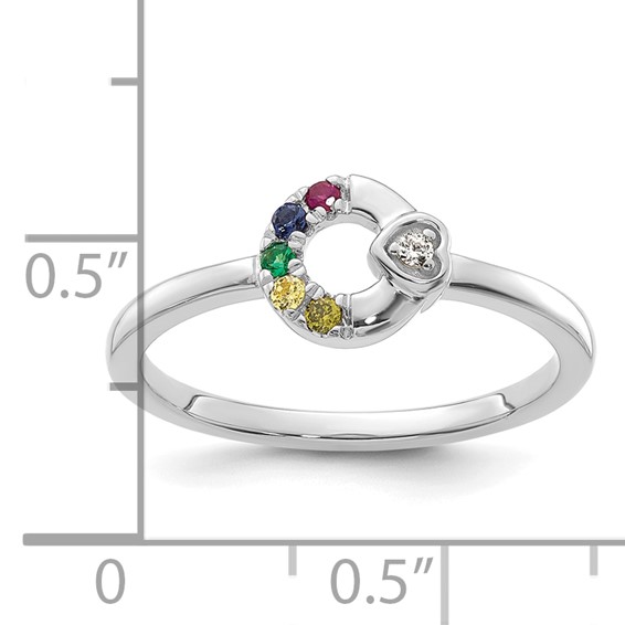 14k WG Dia. Heart with 5 Synthetic Birthstone Mother's Circle Ring