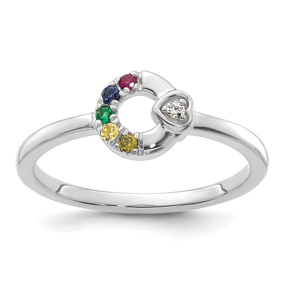 14k WG Dia. Heart with 5 Synthetic Birthstone Mother's Circle Ring