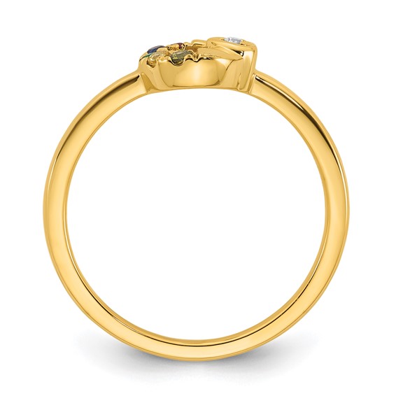 14k Diamond Heart with Genuine 5 Birthstone Mother's Circle Ring