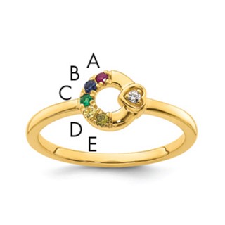 14k Diamond Heart with Genuine 5 Birthstone Mother's Circle Ring