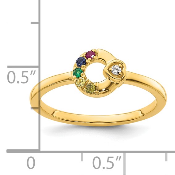 14k Diamond Heart with Genuine 5 Birthstone Mother's Circle Ring