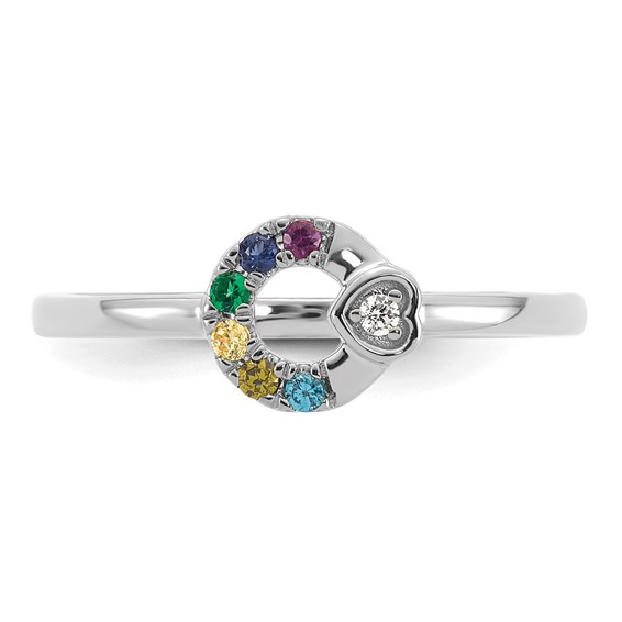 14k WG Dia. Heart with 6 Genuine Birthstone Mother's Circle Ring
