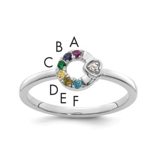 14k WG Dia. Heart with 6 Genuine Birthstone Mother's Circle Ring