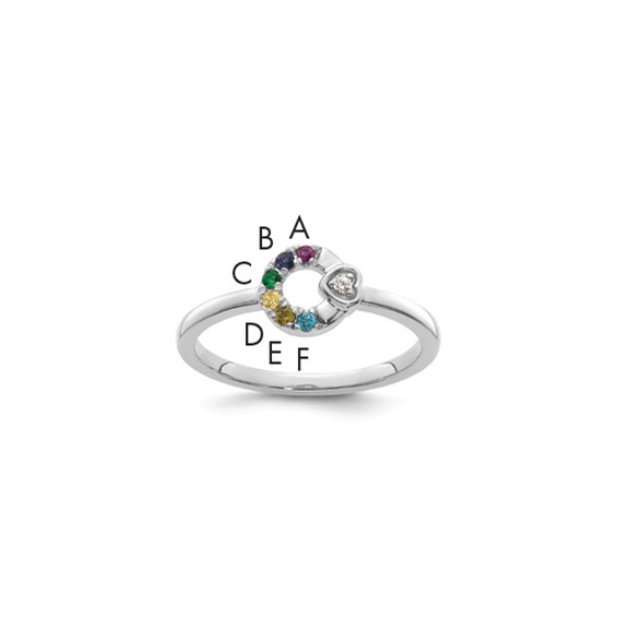 14k WG Dia. Heart with 6 Genuine Birthstone Mother's Circle Ring