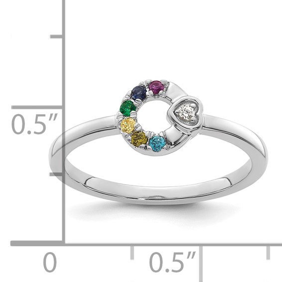 14k WG Dia. Heart with 6 Genuine Birthstone Mother's Circle Ring