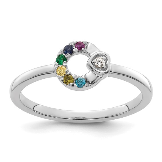 14k WG Dia. Heart with 6 Genuine Birthstone Mother's Circle Ring