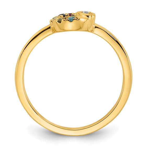 14k Diamond Heart with Synthetic 6 Birthstone Mother's Circle Ring