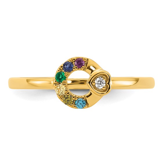 14k Diamond Heart with Synthetic 6 Birthstone Mother's Circle Ring