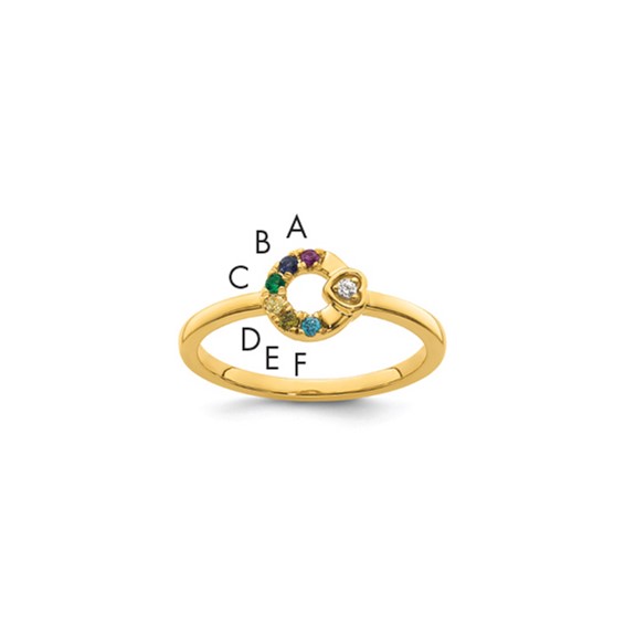 14k Diamond Heart with Synthetic 6 Birthstone Mother's Circle Ring