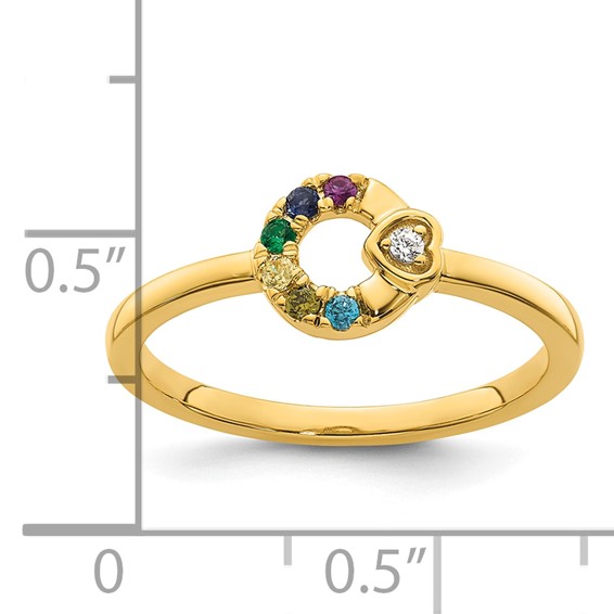14k Diamond Heart with Synthetic 6 Birthstone Mother's Circle Ring