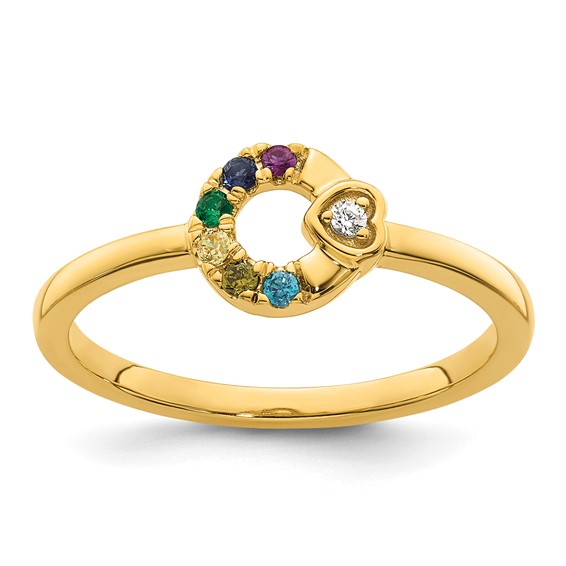 14k Diamond Heart with Synthetic 6 Birthstone Mother's Circle Ring