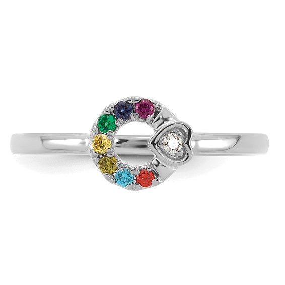 14k WG  Dia. Heart with 7 Synthetic Birthstone Mother's Circle Ring