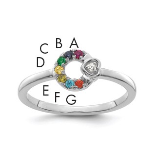 14k WG  Dia. Heart with 7 Synthetic Birthstone Mother's Circle Ring
