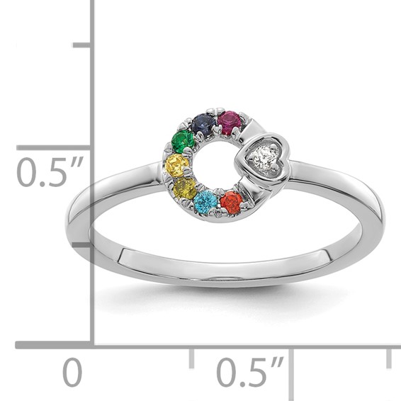 14k WG  Dia. Heart with 7 Synthetic Birthstone Mother's Circle Ring