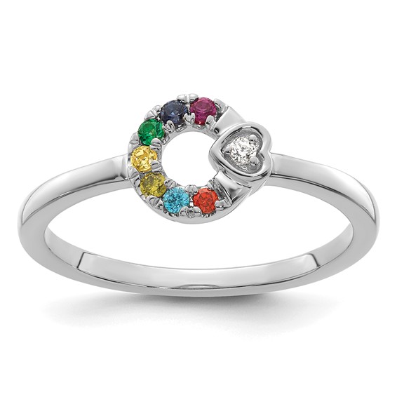 14k WG  Dia. Heart with 7 Synthetic Birthstone Mother's Circle Ring