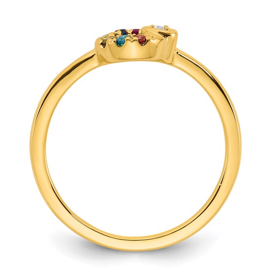 14k Diamond Heart with Genuine 7 Birthstone Mother's Circle Ring