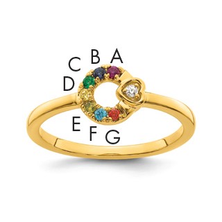 14k Diamond Heart with Genuine 7 Birthstone Mother's Circle Ring