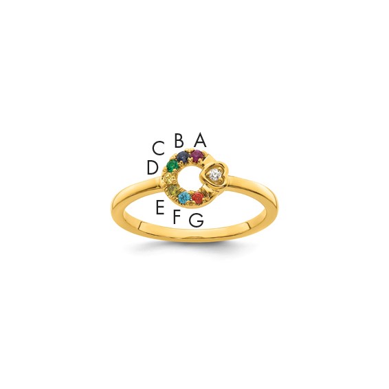 14k Diamond Heart with Genuine 7 Birthstone Mother's Circle Ring