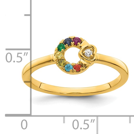 14k Diamond Heart with Genuine 7 Birthstone Mother's Circle Ring