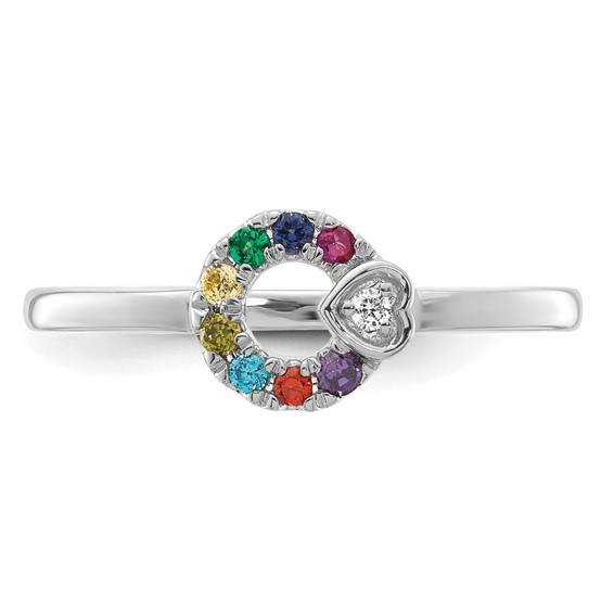 14k WG  Dia. Heart with 8 Synthetic Birthstone Mother's Circle Ring