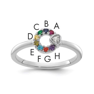 14k WG  Dia. Heart with 8 Synthetic Birthstone Mother's Circle Ring