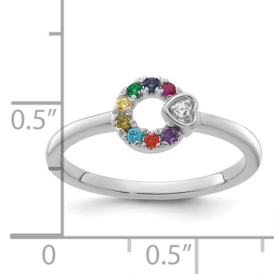 14k WG  Dia. Heart with 8 Synthetic Birthstone Mother's Circle Ring