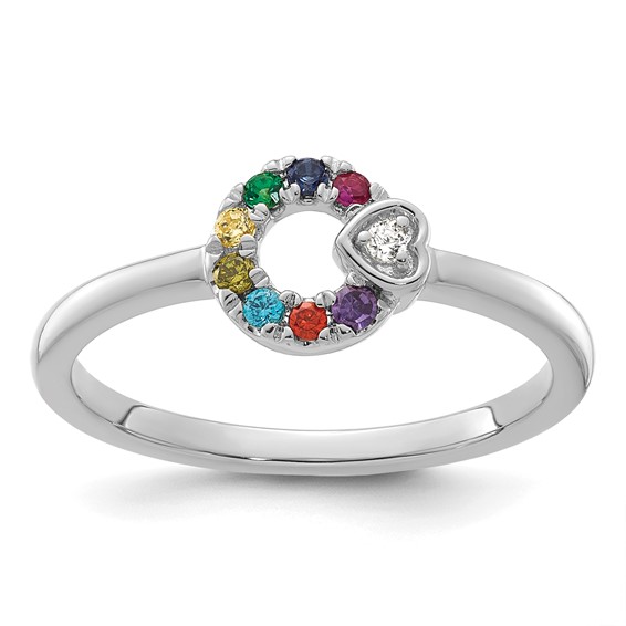 14k WG  Dia. Heart with 8 Synthetic Birthstone Mother's Circle Ring