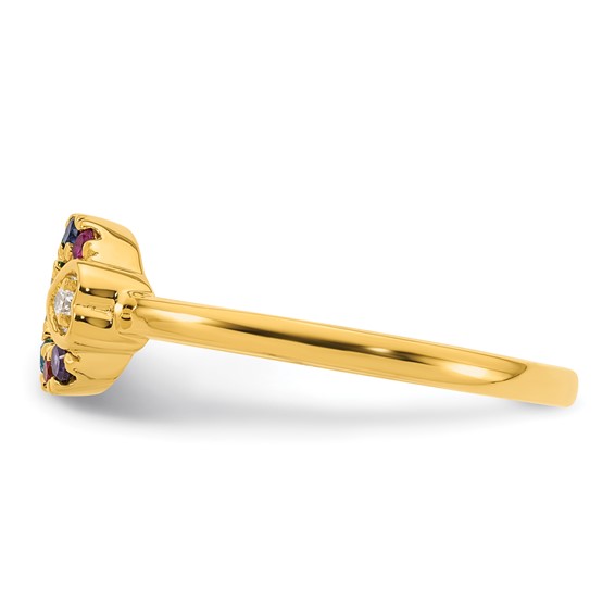 14k Diamond Heart with Genuine 8 Birthstone Mother's Circle Ring