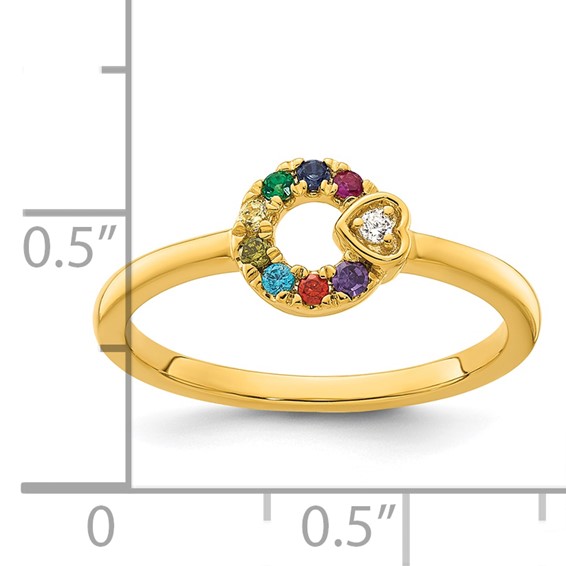 14k Diamond Heart with Genuine 8 Birthstone Mother's Circle Ring