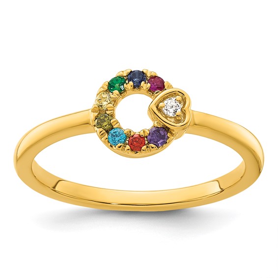 14k Diamond Heart with Genuine 8 Birthstone Mother's Circle Ring